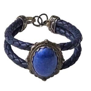 Carolyn Pollack Sterling Silver Chrysocolla Braided Leather Bracelet